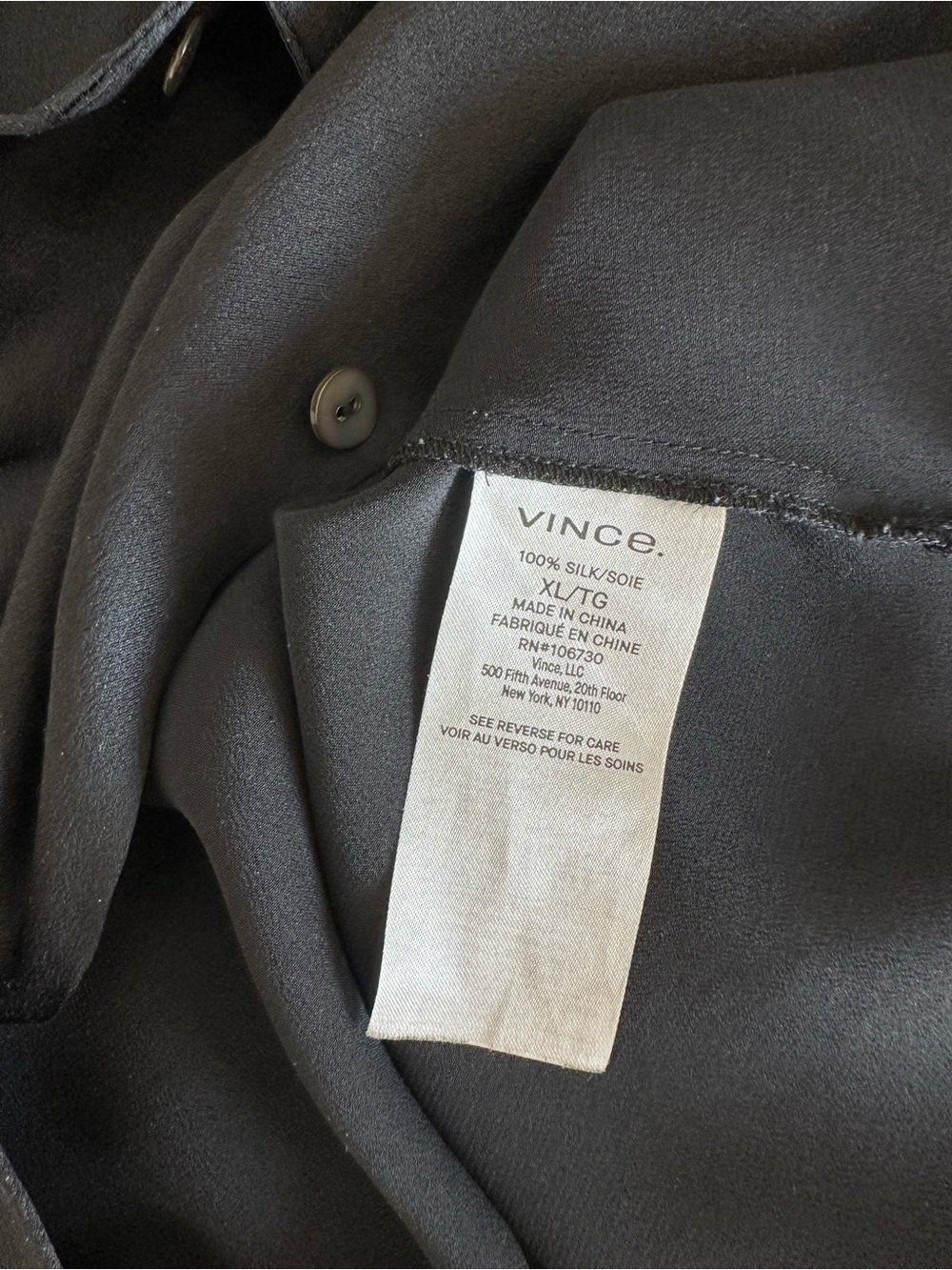 Vince Black Long-Sleeve Button-Down Silk Shirt - Picture 4 of 5